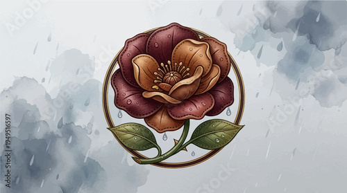 Elegant HandDrawn Rose Illustration with Detailed Petals and Leaves.
