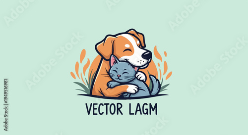 Adorable dog and cat embracing in a heartwarming display of friendship and companionship.