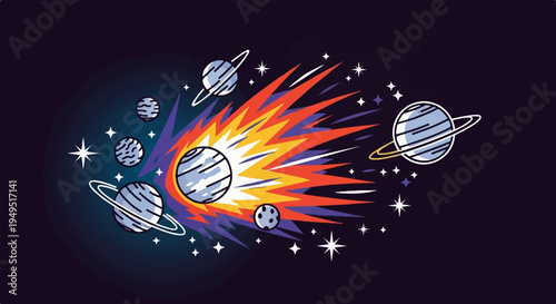 Vibrant Comet and Planets in a Cosmic Collision.