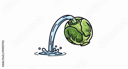 Fresh Brussels Sprout Being Washed with a Stream of Water.