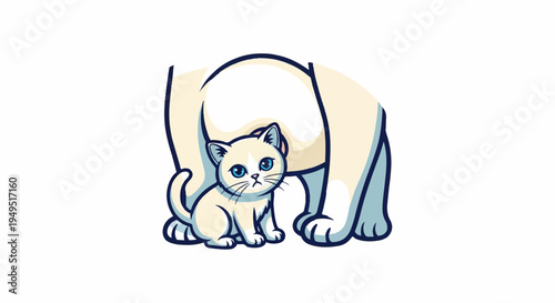 Adorable kitten peeking from behind a large cat showcasing innocence and curiosity.