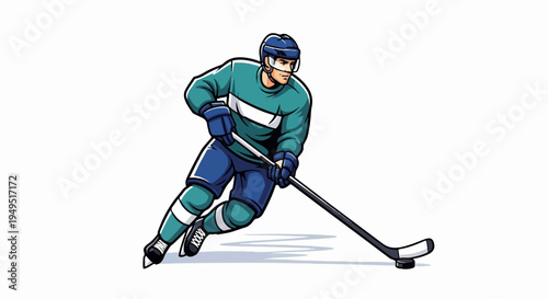 Dynamic ice hockey player in action ready to shoot the puck.