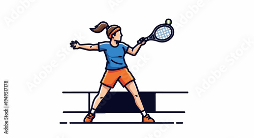 Female tennis player in action ready to hit the ball with her racket.
