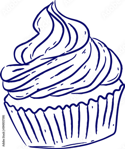 Cupcake With Swirl Frosting Sketch