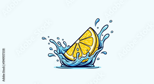 Vibrant lemon slice splashing into refreshing water.