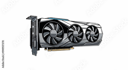 Highperformance graphics card with triple fan cooling system for gaming and professional use.