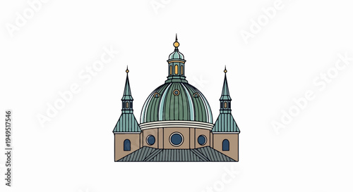 Architectural illustration of a grand domed building with spires.