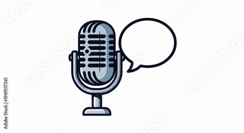 Vintage Microphone with Speech Bubble Icon Illustration.