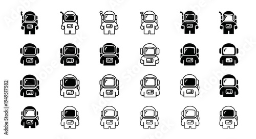 Astronaut Icons Set: Space Exploration, Cosmonaut, Sci-Fi, and Adventure Vector Graphics
