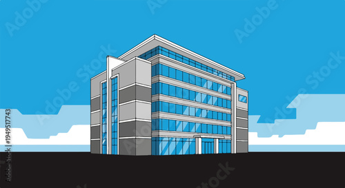 Modern Office Building with Glass Facade and Contemporary Design.
