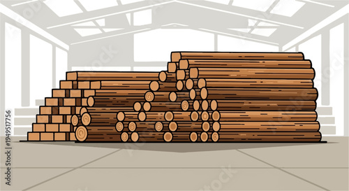Large Stack of Cut Logs Ready for Processing.