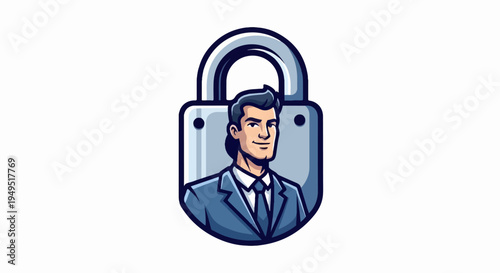 Professional man in suit within a secure padlock icon.