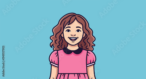 Happy young girl with curly hair smiling brightly.