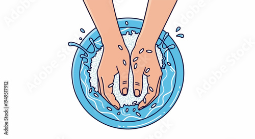 Hands washing in a bowl of water with soap suds.
