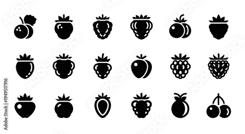 Assorted Berry Icons: Strawberry, Raspberry, Blueberry, Cherry, Blackberry, Cranberry, Gooseberry