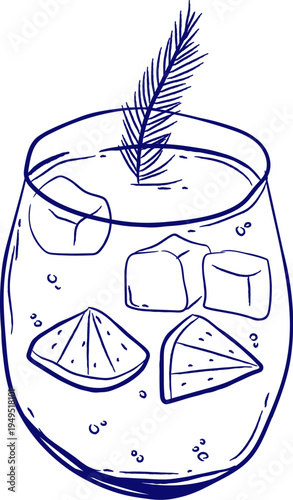 Cocktail With Citrus Garnish Line Art