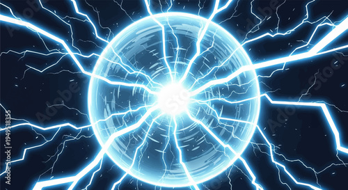 Vibrant blue energy sphere with radiating lightning bolts 1.