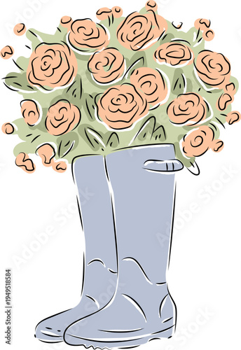 Boot Bouquet Sketch Handdrawn