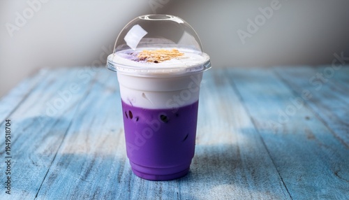 Iced Ube Coffee Latte With Espresso And Purple Yam Layers In A Takeaway Cup