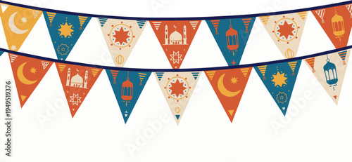 A colorful islamic banner with flags