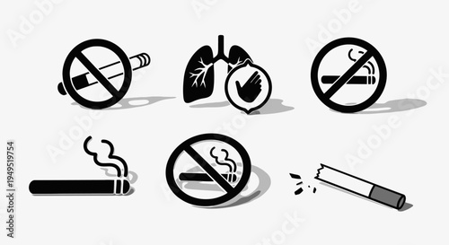 Cigarette Icons with Prohibition Symbols.