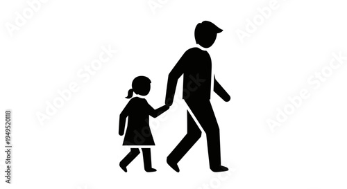 Father and Daughter Walking Together Silhouette.
