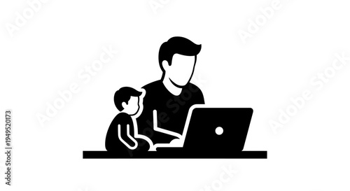 Father and Son Using Laptop Together.