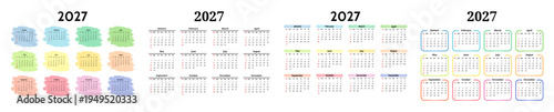 Set of calendars for 2027 isolated on a white background