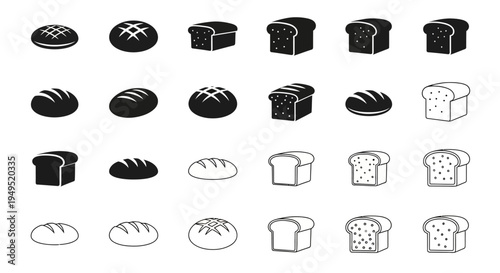 Bread Icons Collection: Assortment of Baked Goods in Various Styles