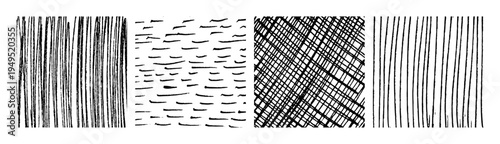 Set of monochrome hand-drawn crosshatch textures