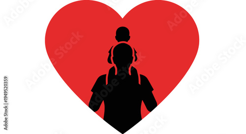 Firefighter Silhouette Against Red Heart.