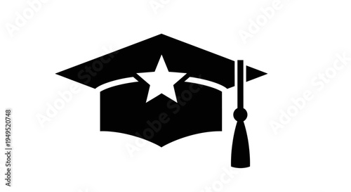 Graduation Cap with Star and Tassel Icon.
