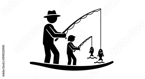 Man and Boy Fishing Together on Boat.