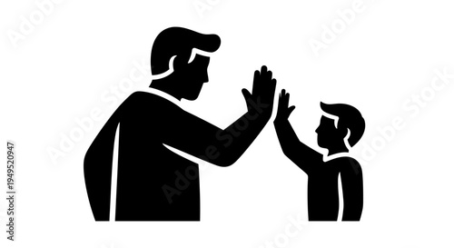 Man and Child High Five Gesture Silhouette.