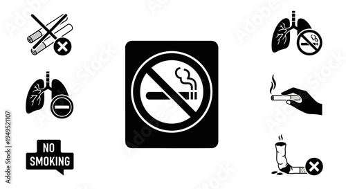 No Smoking Sign with Cigarette Icons.