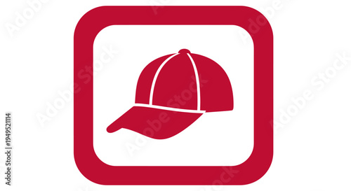 Red Baseball Cap Iconic Simple Design.