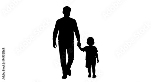 Silhouette of Father and Child Walking Together.