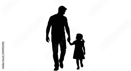 Silhouette of Father and Daughter Walking Together.