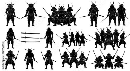 Samurai Warriors Silhouette Collection: Ancient Japanese Warriors in Battle Poses