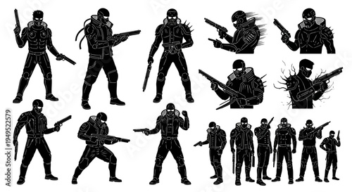 Silhouette Warriors: Modern Soldiers, Tactical Gear, and Armed Figures