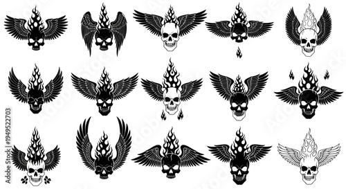 Skull with Wings and Flames: A Collection of Dark and Edgy Graphic Elements