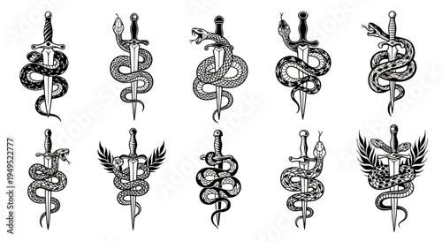 Snake and Sword Tattoo Designs: A Collection of 10 Unique Illustrations
