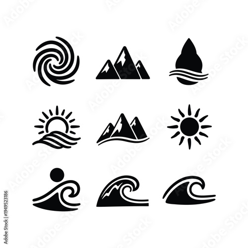 Black icons of nature and landscape.