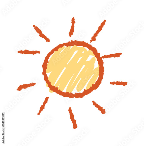 Yellow sun chalk doodle element