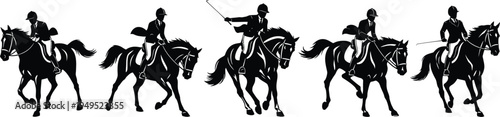 Silhouette of cavalrymen riding horses in a row