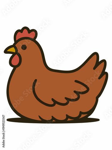 Cute Cartoon Chicken Flat Vector Illustration