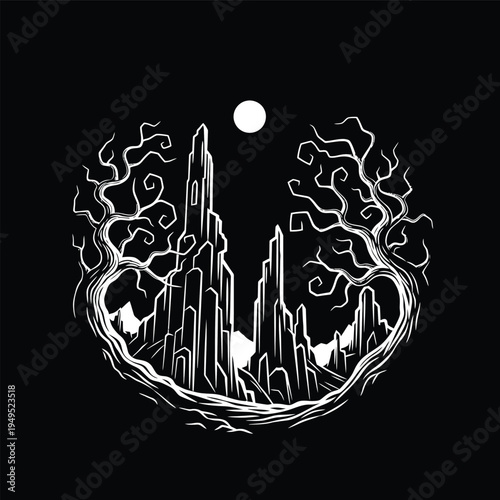 Fantasy Castle Under Full Moonlight.