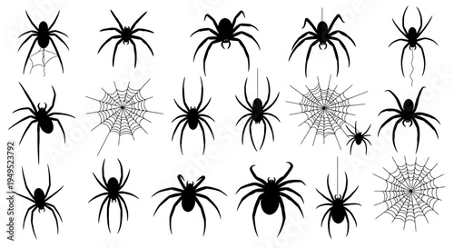 Spooky Spider Web Silhouettes Collection: Halloween Icons, Horror & Creepy Crawly Designs