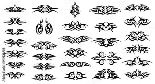 Tribal Tattoo Designs Collection: Black Ink Graphic Elements for Body Art and Design