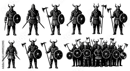 Viking Warriors Collection: Warriors, Shields, Axes, and Battle Formation